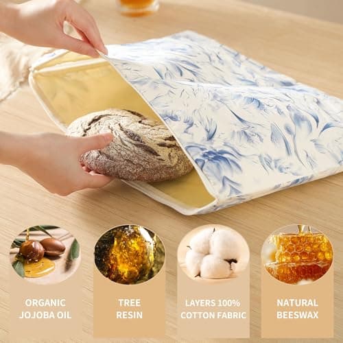 Wide Zipper Access Cotton &Beeswax Bags for Homemade Bread 2 Pack XL Reusable Beeswax Bread Bags for Homemade Bread Freezer Organic Cotton Food Storage Bags to Keep Fresh - Thumbnail 5