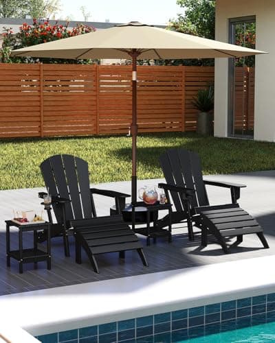 GREENVINES Folding-Adirondack-Chairs-Set-of-2 | w/Cup Holder | HDPE Plastic | All-Weather Patio Fire Pit Chairs | for Outdoor Poolside Deck | Black - Thumbnail 2
