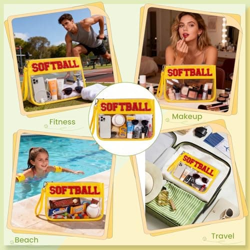 PEVART 2-Piece Softball Gifts Makeup Snack Bag Chenille Letter Patch | Large Baseball Clear PVC Travel Zipper Pouch Accessories Stuff Waterproof Portable Sport Bag for Mom, Girls - Thumbnail 6