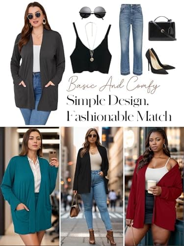 AusLook Women's Plus Size Lightweight Open Front Cardigan Dark Blue 3X Causal Long Sleeve Cover Ups Shrugs Tops Shawls and Wraps Kimono Jacket Coat - Thumbnail 4
