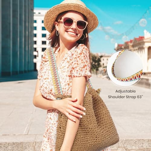 Women Straw Bags Summer Beach Tote Bag Handmade Woven - Thumbnail 6
