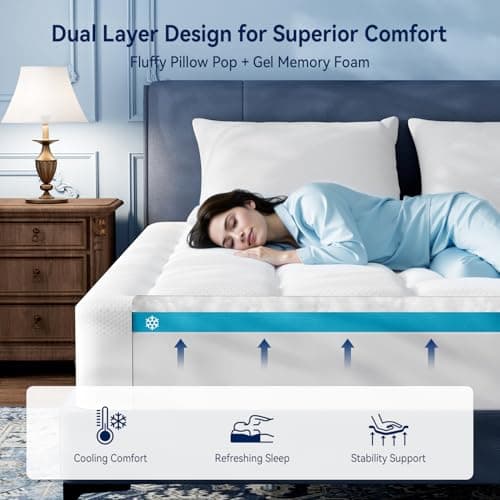 ELEMUSE 3 Inch King Size Dual Layer Memory Foam Mattress Topper, 2 Inch Premium Cooling Gel Memory Foam, 1 Inch Soft Pressure Relief Pillowtop Mattress Pad, CertiPUR‑US Certified, Sleep Upgrade - Thumbnail 3