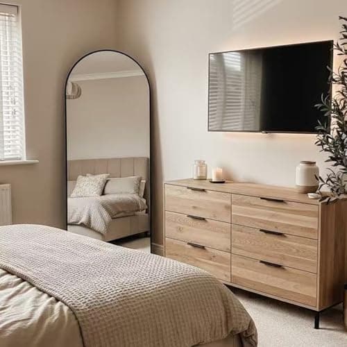 CQHVKQ Mirror Full Length 71"×28" Full Body Mirror Arched Full Length Mirrors with Stand for Living Room,Bedroom Hanging Mirror for Cloakroom,Black - Thumbnail 4