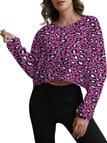 MATEAM Womens Cropped Sweatshirt Loose Fit Workout Tops - Crewneck Pullover Long Sleeve Casual Fashion Sweaters for Yoga Gym Fitness Floral3 L - Image 1