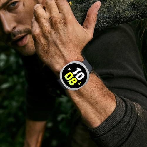 SDOCEBF 3 in 1 Rugged Metal Case for Samsung Galaxy Watch 8 44mm with Screen Protector, Lightweight Aluminum Bumper with Back Cover, Overall Protection Cover for Galaxy Watch 8, Silver - Thumbnail 5