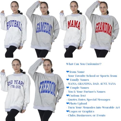 ROSLILY Personalized Reversible Mock Neck Sweatshirts Womens Oversized Pullover Custom College Team Mockneck Game Day Mock Neck Football Sweatshirt For Sports Lover College Student - Thumbnail 2