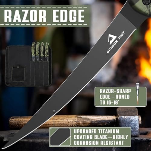 DRAGON RIOT Fish Fillet Boning Knife Set for Meat Cutting, Ultra-Sharp German Stainless-Steel Fishing Knife, Fresh or Saltwater, with A Durable Storage Bag and A Sharpenning Tool - Thumbnail 3