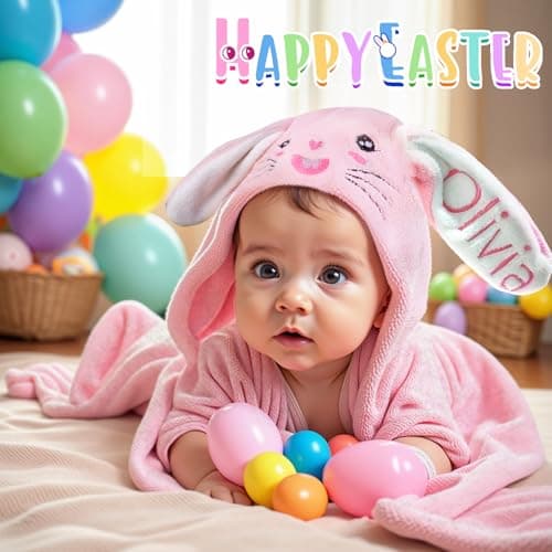 Individz Custom Hooded Bath Towel with Name, Personalized Highly Absorbent Bunny Towels, Baby Bath Towels for Girls Boys, Easter Brithday Shower Gifts for Baby, Toddler, Newborn (Purple) - Thumbnail 6