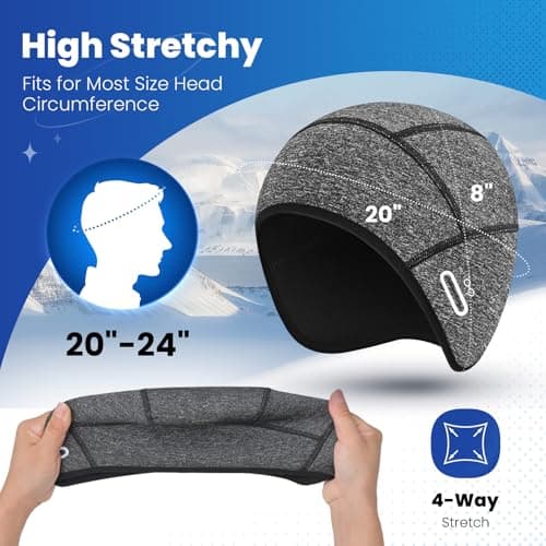 Bodvera Skull Cap Helmet Liner with Eyeglasses Holes,Ear Warm Cycling Cap,Thermal Head Cap for Men & Women in Winter. Grey - Thumbnail 6