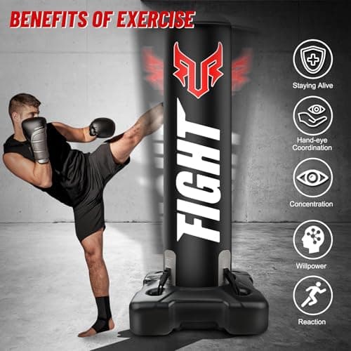 Standing Punching Bag for Adults, Upgrated Base Heavy Bag with Stand Boxing Training Equipment with MMA Gloves and Pump, 0.7mm Thickening Material Kicking Bag for Home Gym Workout Muay Thai Fitness - Thumbnail 6