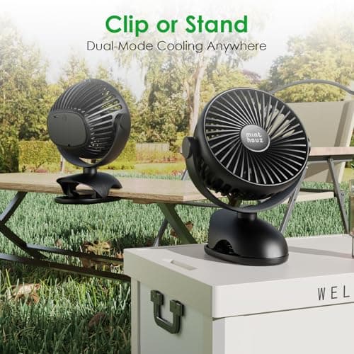 Minthouz Clip on Fan 8000mAh, USB-C Rechargeable Personal Desk Fan, 4 Speed Adjustable 360° Rotation Clamp Fan, Portable Mount Fan for Indoor & Outdoor, Office, Gym, Treadmill, Camping, Golf Cart - Thumbnail 6