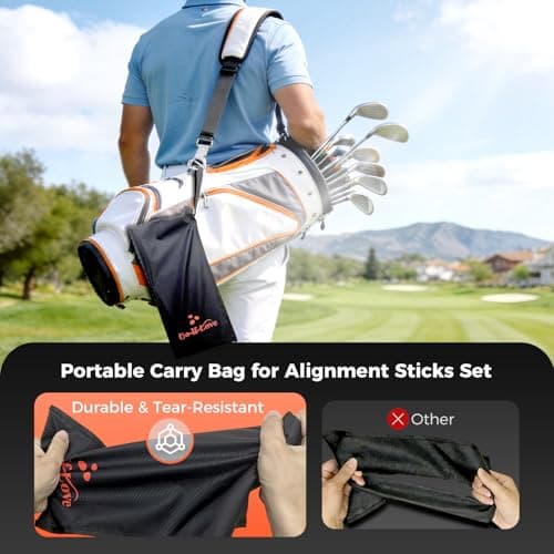 Golf Alignment Sticks Holder, Golf Training Aid with Alignment Sticks & Protective Padding, Swing Trainer Practice Teaching Aid Driving Range for Aiming, Putting, Swing, Golf Gifts for Men Women - Thumbnail 5