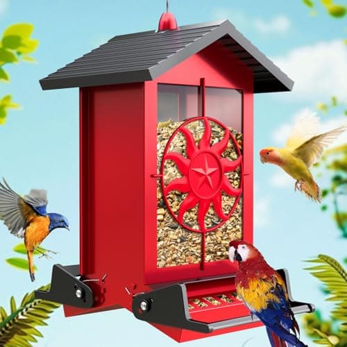 Squirrel Proof Bird Feeders for Outdoors with Weight-Activated, 5LB Large Metal Wild Bird Feeders for Cardinals,Blue Jay,Finch, Weatherproof Durable Hanging Bird Feeder for Backyard,Garden (Red) - Image 1