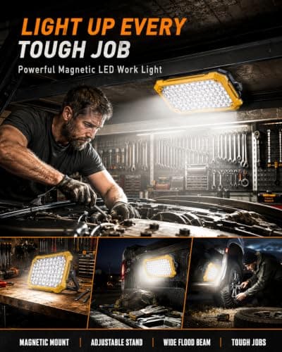 13000mAh Rechargeable LED Work Light, 10000LM Magnetic Flood Light with 180° Rotatable Stand & 4 Modes, IP65 Waterproof, Ideal for Power Outage Emergency Camping Car Repair Workshop, Tool Gift for Men - Thumbnail 3