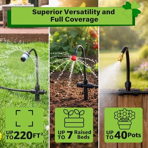 MIXC 2026-Upgrade 360° Adjustable Drip Irrigation System Kit, 133FT Bendable Watering Misting System with 3 Spray Nozzle Types, 1/2" (33FT) & 1/4" (100FT) Tubing for Garden Raised Bed Lawn Greenhouse - Thumbnail 5