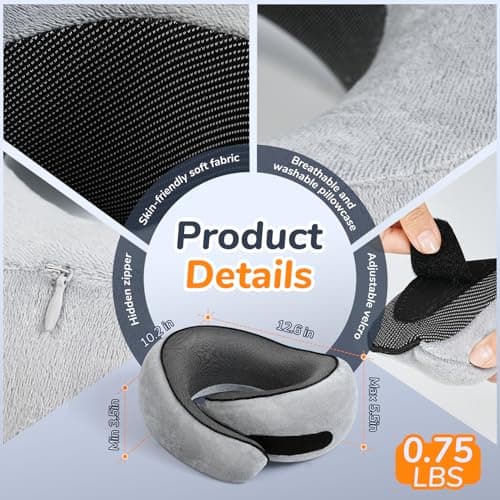 SYNNA Travel Neck Pillow for Airplane & Car, 360° Head and Chin Support, Ergonomic Memory Foam with Silky-Smooth Breathable Washable Cover for Flights, Road Trips & Office Naps - Thumbnail 6