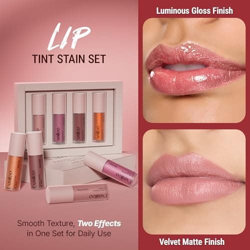 exmiloo Mini Lip Tint Stain Set – 4 Colors Liquid Lip Stain Kit for Matte & Glossy Finish, Lightweight Lip and Cheek Tint for Women and Girls, Vegan & Cruelty-Free - Thumbnail 3