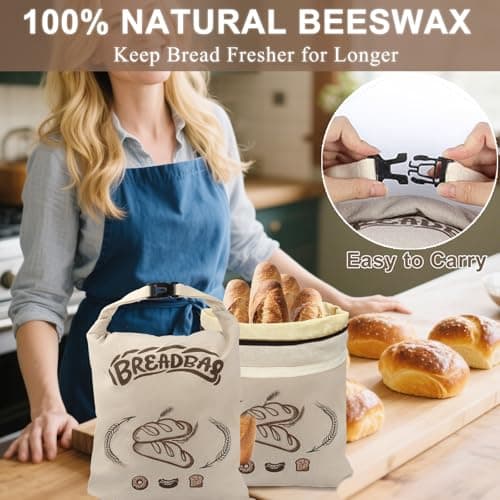 FONDFRAMORY Beeswax Bread Bags for Sourdough, Large Size Sourdough Bread Bags with Beeswax to Keep Freshness Longer, Washable and Reusable Sourdough Storage Bag (2 Pack) (Light Beige) - Thumbnail 4