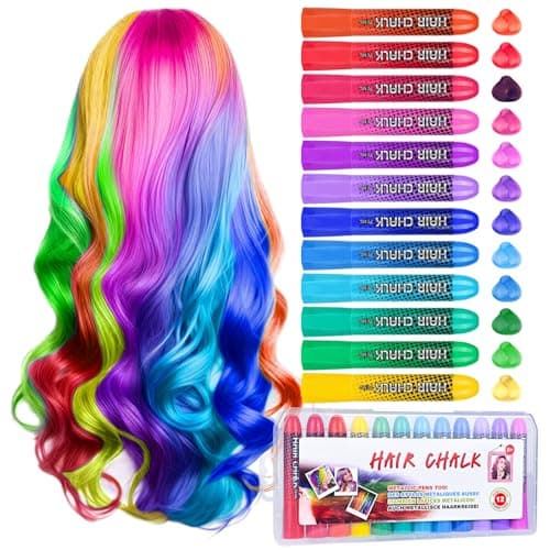 Hair Chalk Girls Gift, 12 Temporary Hair Dye Colourful Pens, Non-Toxic, Easy Washable, Birthday Christmas New Year Cosplay Party Gifts for Girls & Teens Age 4-6 7-14 - Image 1