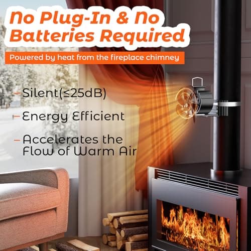 ZDAXOAH Wood Stove Fan, 6 Blades Heat Powered Fireplace Fan with Magnetic Thermometer, Upgrade Chimney-Bundled Type Fireplace Fan, Silent Fans for Log Burner Metal Wood Stove Pipe - Thumbnail 2