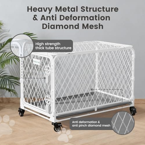 Gardner Pet 42 Inch Collapsible Diamond Mesh Dog Kennel, No Assembly Metal Dog Crate with 4 Lockable Wheels,Removable Tray,Portable Dog cage for Medium/Large Dogs(150-200 lbs) Indoor Outdoor Use - Thumbnail 4