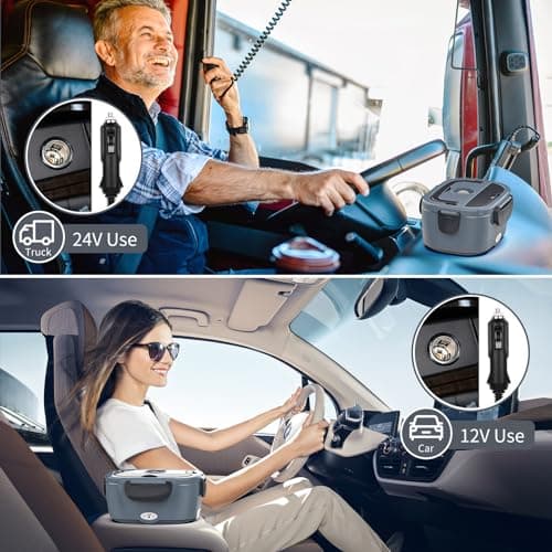 Vingud Electric Lunch Box for Adults, Heated Lunch Box Food Warmer, 80W 1.5L Portable Heating Lunchbox for Men/Work/Car/Truck, 12V 24V 110V Lonchera Eléctrica Portátil Christmas White Elephant Gifts - Thumbnail 3