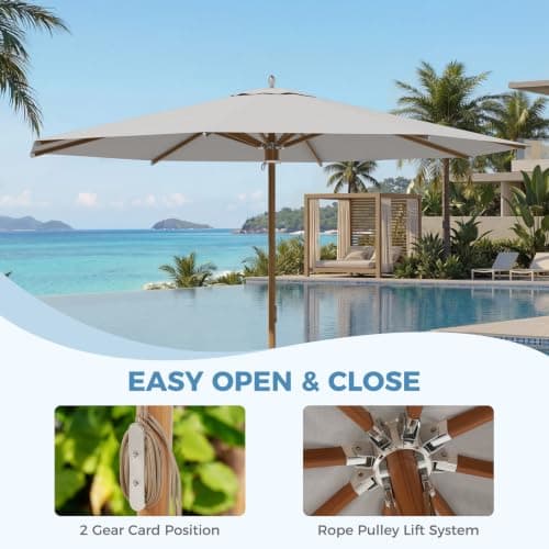Grand patio 11 FT 10-Year-Non-Fading Patio Umbrella, Outdoor Umbrella with 8 Faux-Wood Grain Aluminum Ribs, Market Umbrella with Pulley Lift, Ventilation, Waterproof for Poolside, Deck, Backyard, Gray Fabric - Thumbnail 3