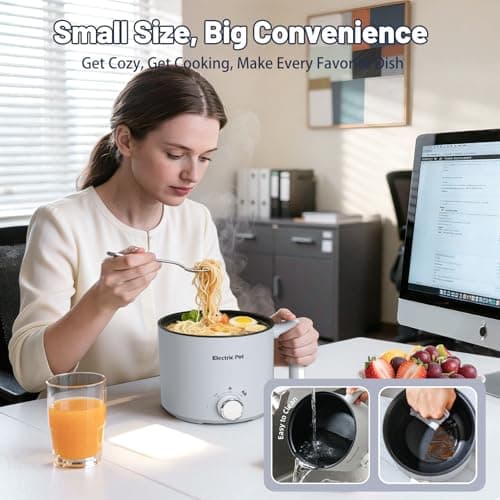 KERZION Electric Hot Pot :1.5L Mini Ramen Cooker with Overheat & Boil-Dry Protection, Suitable for Noodles, Soup, Oatmeal, College Dorm Office Travel Essentials (Grey, 1.5L) - Thumbnail 6