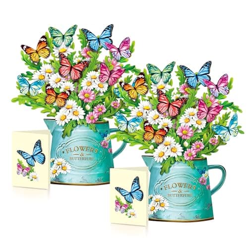 Airpark Pop Up Flower Cards, 2 Packs, Daisies and Butterflies,12inch Flower Bouquet 3D Popup Greeting Cards with Blank Note Card and Envelope for Birthday, Easter, Mothers day for Women Kids