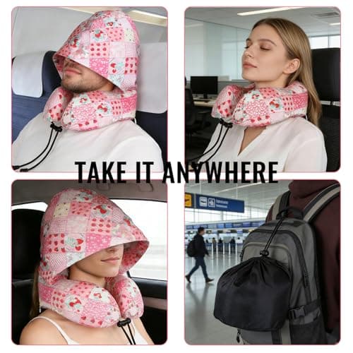 BAIKEA Satin Neck Pillow with Hood Pixie Pillows for Short Hair Sleep Travel Airplane Memory Foam Long Flight Plane Essentials Blue - Thumbnail 5