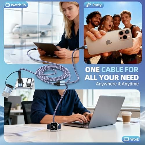 3 in 2 Multi Charging Cable for iWatch Charger/iPhone Charger/CarPlay Cable, Travel Vacation Essentials, (2Pack 5FT) USB C/L/iWatch Charging Cords for iWatch 11-1/iPhone 17-12, Android Car, Blue - Thumbnail 2