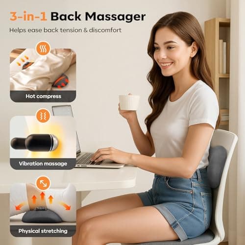 Triple Fusion Back Massager, 3-in-1 Rechargeable Cordless Lumbar Pillow with Heat, Vibration & Gentle Traction, Electric Lower Back Massager for Chair, Sofa, Bed, Home & Office Use - Thumbnail 2