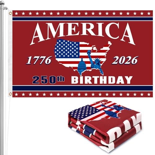 250th Anniversary American Flag - 4x6 Ft Red White and Blue Double Sided 3 Layers Patriotic Flag - 4th of July Decorations Independence Day 250th Anniversary Flag for Indoor Outdoor Decoration - Image 1