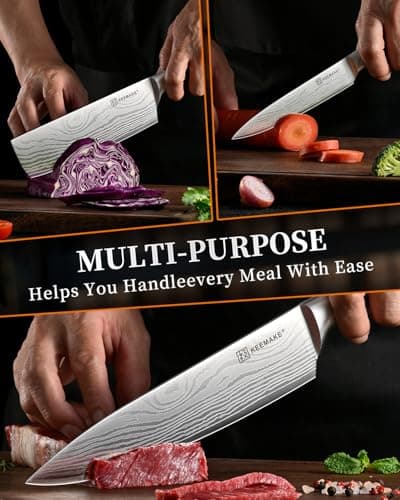 KEEMAKE 3 Pieces Knife Set, High Carbon Stainless Steel Chef Knives Sets with Ergonomic Pakkawood Handle, Professional Ultra Sharp Kitchen Knife Sets, Father Day Gifts - Thumbnail 5