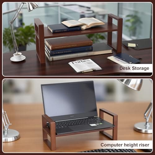 Desk Shelves Desktop Organizer Shelf - No Assembly Needed Holds 130lbs for Top of Desk Organizers and Accessories Corner Bookshelf Table Top Shelving in Office, Books, Bathroom Storage--Walnut Colour - Thumbnail 4