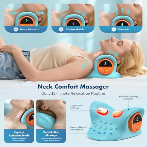 2026 Neck Massager 4-in-1 with Deep Tissue 3D Kneading & Soothing Heat - Portable Cordless Pillow for Cervical Traction, Shoulder and Back Relief, 9 Intensity Levels with Type-C Charge For Home Office - Thumbnail 3
