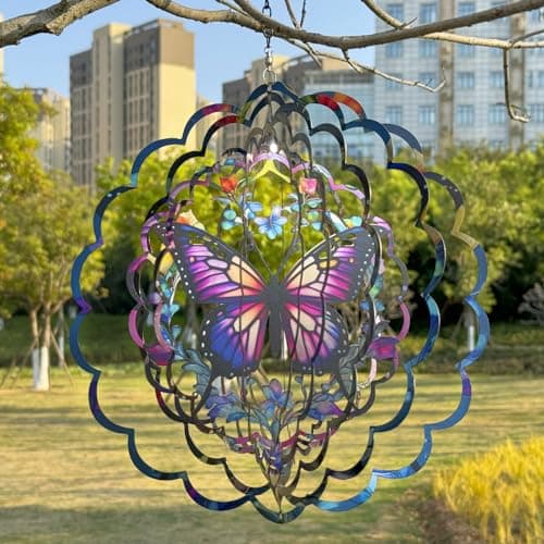 Eandisom Wind Spinners Outdoor Butterfly - Birthday Gifts for Women, for Mom, Butterflies Hanging 12 inch 3D Wind Sculptures for Garden Decor for Outside, Patio, Yard, Outdoor - Thumbnail 5