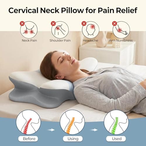 Cervical Neck Pillow - Contour Memory Foam Pillows for Pain Relief, Ergonomic Pillow for Sleeping, Side Sleeper Pillow for Neck Support, Orthopedic Bed Pillow for Back Stomach Sleepers(White & Blue) - Thumbnail 3