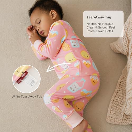 aqpa Two-Piece Pajama Set for Boys & Girls, Bamboo Viscose Pajama Set for Toddlers (US, Age, 12 Months, Pink Cookies) - Thumbnail 6