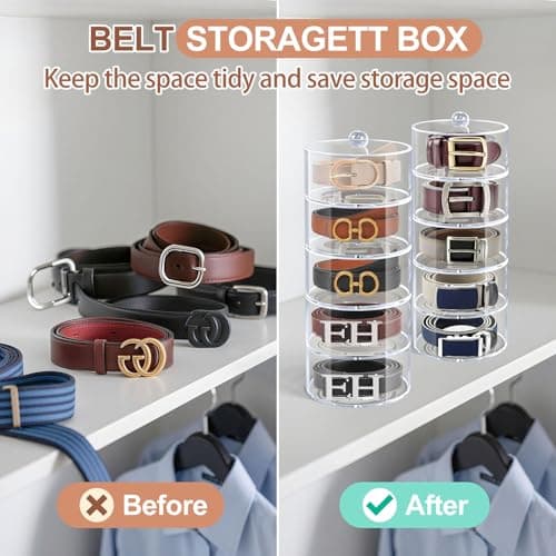 Oubou Belt Organizer, 5-Tier Acrylic Belt Storage & Holder for Closet, Clear Acrylic Display Case with Dust Cover for Belts (5-Tier) - Thumbnail 2