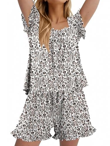 StunShow Shorts Pajama Set Sleep 2 Piece Lounge Women Pajamas Set Shorts Lounge Cute Pj WhiteLeopard XXL
