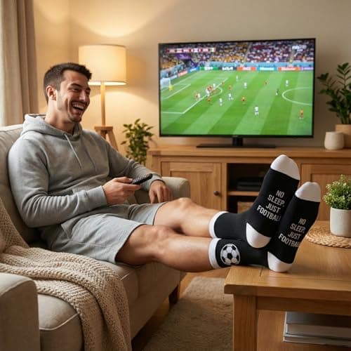 ZAOMENG 2Pack Funny Soccer Socks for Boys Men - Novelty Crazy Crew Socks Gifts for Teen Boys - Cool Sports Football Fan Birthday Gift - Cotton Casual Dress Socks(Black and White) - Thumbnail 4