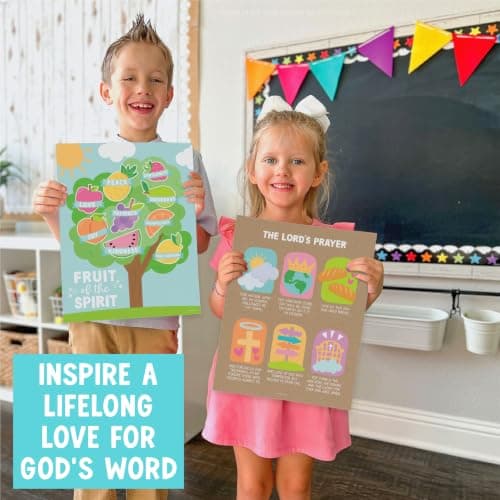 Hadley Designs Sunday School Decorations for Classroom –9 Bible Posters for Kids, Books of the Bible, 10 Commandments, Bible Timeline Chart, Fruits of the Spirit, Kraft Christian Classroom Decor - Thumbnail 4