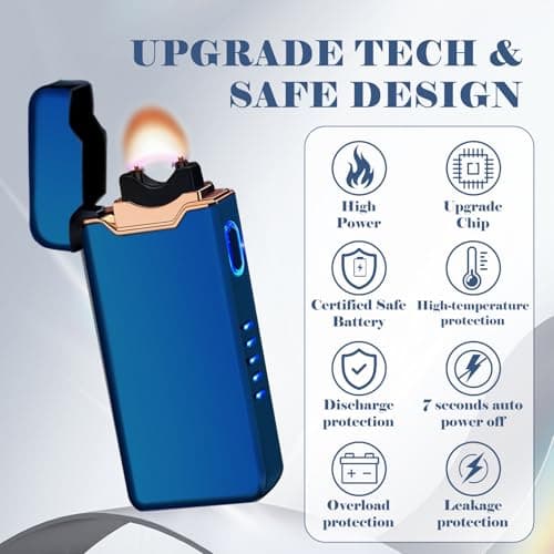 BABOBIU Windproof Lighters Rechargeable Electric Lighters Plasma Lighter with LED Light Power Display Cool Lighter for Fire BBQ Candle Indoors Outdoors (Blue) - Thumbnail 4