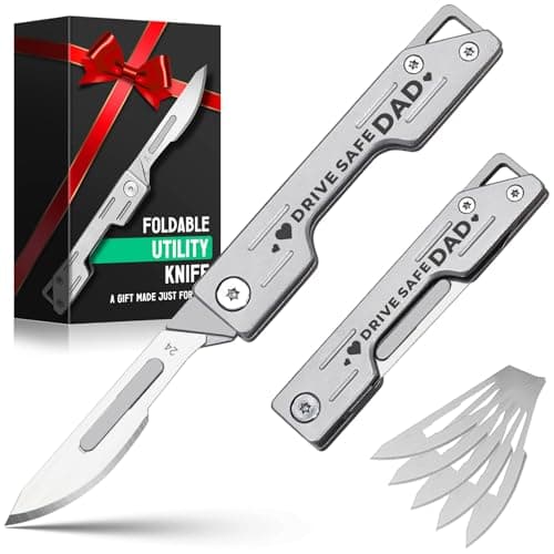 Dad Gifts for Husband Men Fathers Day - Drive Safe Dad, Dad Gifts from Daughter Son, Edc Pocket Utility Gear Knife & 5 Blades - Box Cutter, Gadgets for Daily Life, Fathers Day Christmas Birthday Gift - Image 1