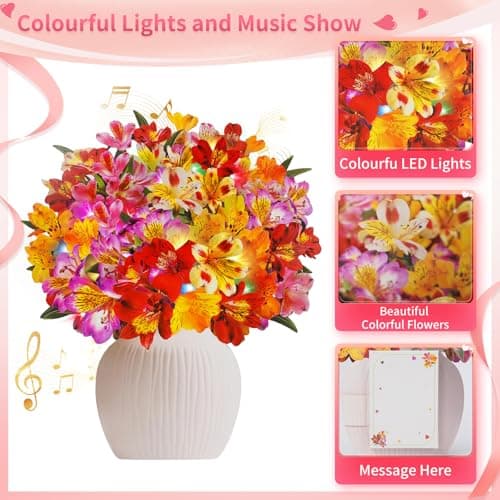 3D Pop Up Mothers Day Cards, Mother's Day Card, Paper Bouquet Birthday Greeting Card with Music & Colorful Lights, 12 Inch Life Sized Forever Flower Bouquet Mother's Day Cards for Women Mom Grandma - Thumbnail 3