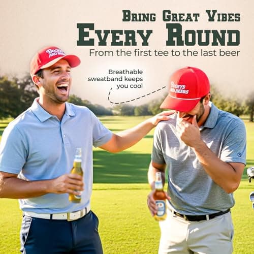 Bogeys and Beers Performance Golf Hat - Funny Golf Hat, Polyester/Spandex Blend, Adjustable Rope Snapback Cap - Breathable, Fitted for Men & Women - Red - Thumbnail 6