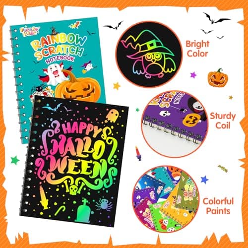 Halloween Party Favors for Kids Bulk: 24 Pack Rainbow Scratch Art Notebook Bulk Scratch Art Party Favors Girls Boys Birthday Party Favors Classroom Prizes Gifts - Thumbnail 5