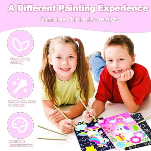 BAOXUE Scratch Art for Kids, Unicorns Black Rainbow Scratch Art Paper Set-Arts and Crafts & Supplies, DIY Activity & Party Games, Unicorn Art Gifts for Toddlers, Girls & Boys - Thumbnail 3