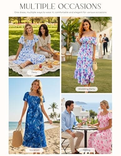 GRACE KARIN Womens Summer Floral Maxi Dress 2026 Flowy Wedding Guest Dress A Line Boho Dresses Fashion Clothing with Pockets Pink Floral XL - Thumbnail 6